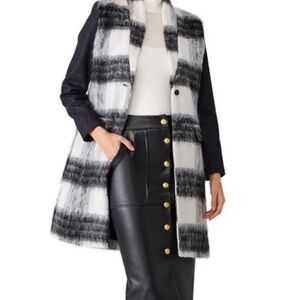 SAYLOR Brushed Wool Boucle Buffalo Plaid Trench Jacket Coat